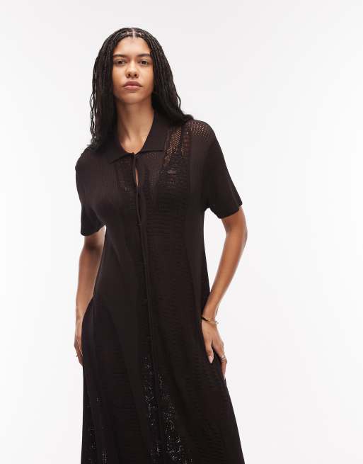 Lacoste - Brun maxi-strandkjole med laserskåret krokodillemønster, 2 af 4