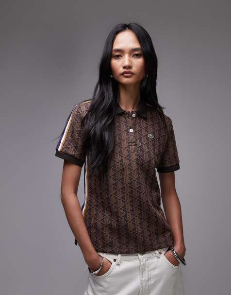 Lacoste – Brun pikétröja med tryck - view 1