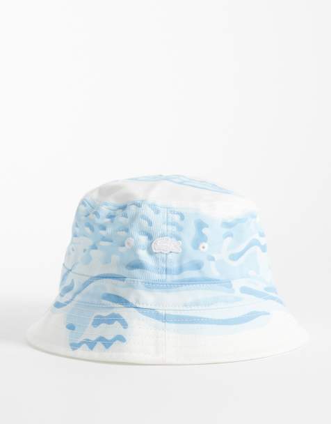 Lacoste - Bucket hat met krokodillenmotief in wit en blauw - view 1