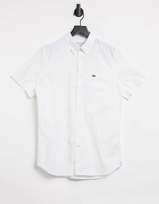Lacoste button down collar short sleeve oxford shirt in white