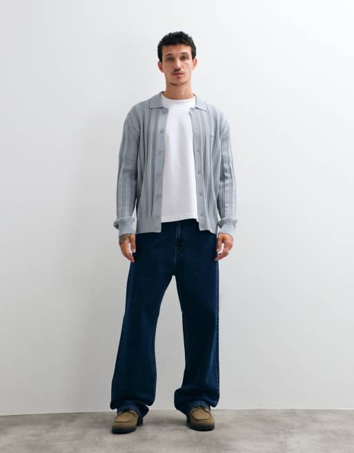 Lacoste button down collared knit cardigan in grey , 2 of 5