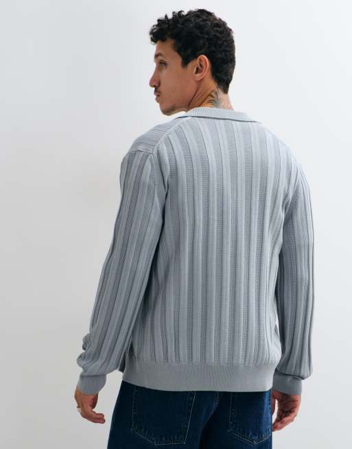 Lacoste button down collared knit cardigan in grey , 4 of 5