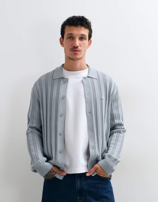 Lacoste button down collared knit cardigan in grey , 5 of 5