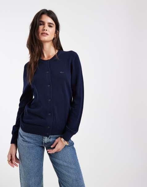 Lacoste button-down cotton cardigan in navy - view 1