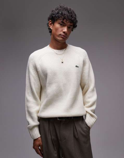 Lacoste cable heavy weight knit jumper in off white - view 1