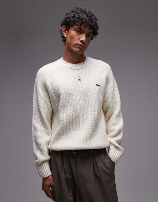 Lacoste cable heavy weight knit sweater in off white