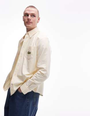 Lacoste - Camicia a maniche lunghe gialla e bianca a righe verticali - view 1