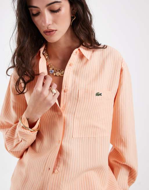 Lacoste - Camicia a righe color fiori d'arancio in coordinato