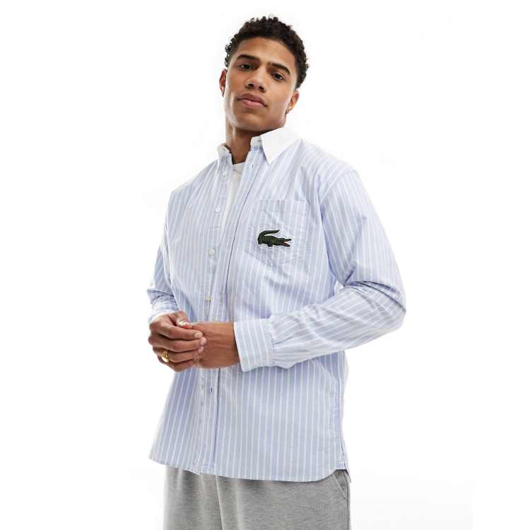 Lacoste Camicia blu a righe con colletto a contrasto ASOS