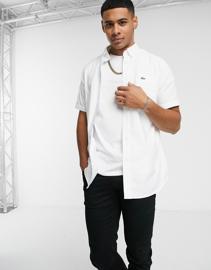 Lacoste - Camicia Oxford a maniche corte con colletto button-down bianca-Bianco