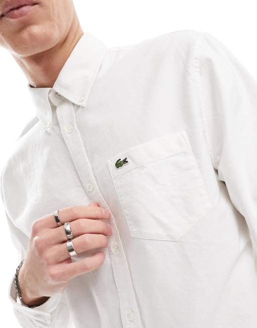 Lacoste - Camicia Oxford classica a maniche lunghe bianca, 2 di 4