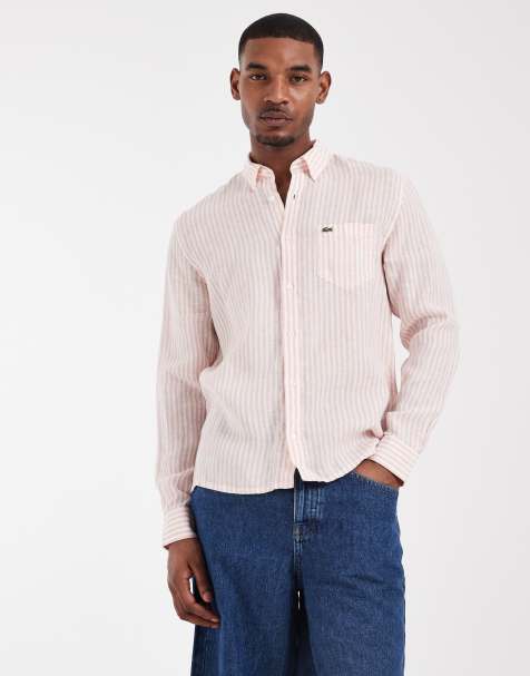 Lacoste - Camicia Oxford in lino rosa a righe - view 1