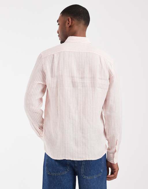 Lacoste - Camicia Oxford in lino rosa a righe, 5 di 5