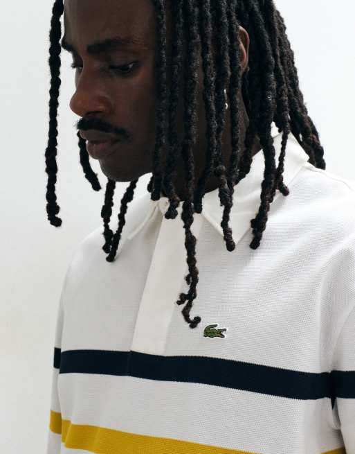 Lacoste camicia rugby a righe a maniche lunghe bianca, 4 di 5