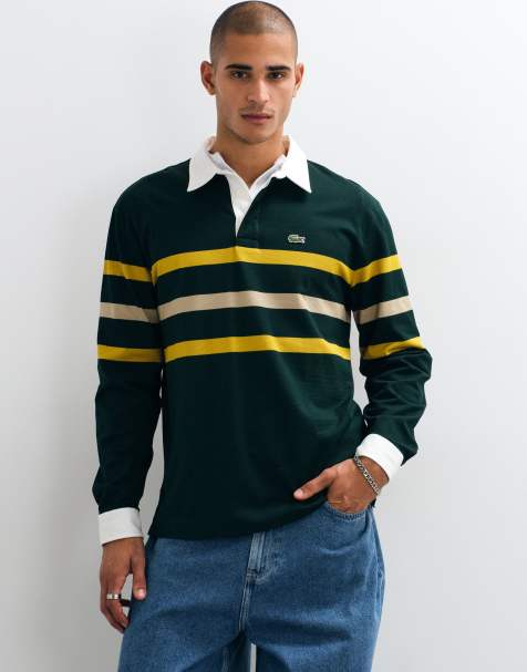 Lacoste - camisa de rugby de manga larga a rayas con cuello en contraste en verde - view 1