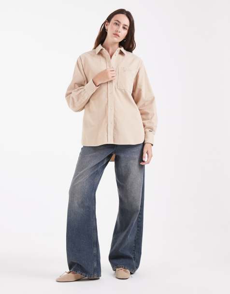 Lacoste camisa extragrande de pana beige - view 1