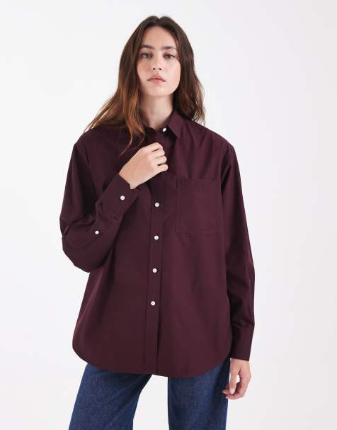 Lacoste camisa popelín de manga larga en burdeos - view 1