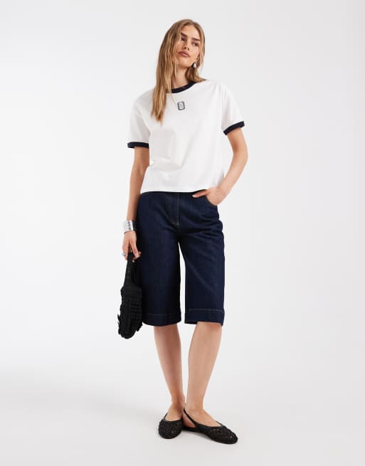 Lacoste - Camiseta blanca con ribetes y logo en el centro, 3 de 4