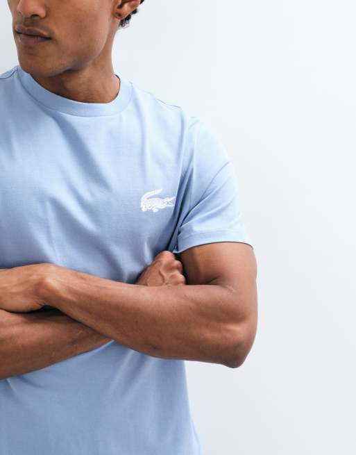 Lacoste camiseta de algodón de ropa de estar por casa con estampado de cocodrilo en azul pálido, 5 de 5