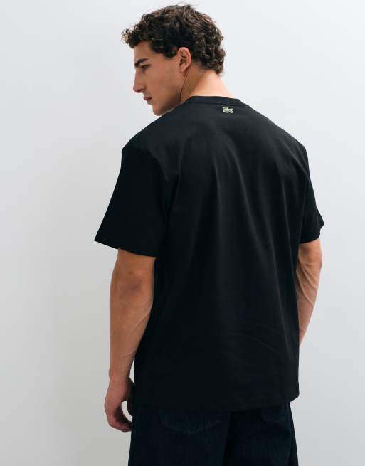 Lacoste camiseta de algodón grueso de manga corta con logo bordado en negro, 4 de 5