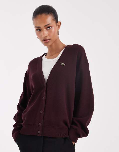 Lacoste cardigan med v-hals i burgundy - view 1