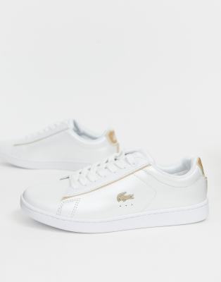 lacoste shoes white and gold