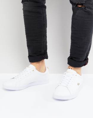 lacoste white shoes gold logo