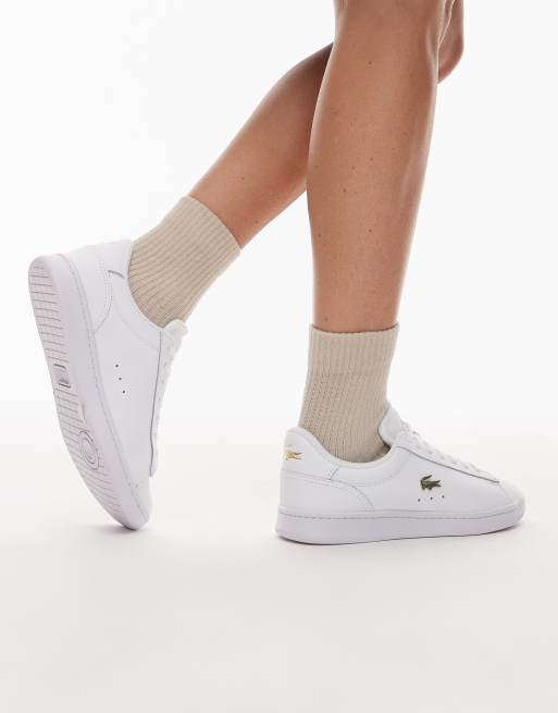 Lacoste carnaby set leather logo trainers in white, 4 of 5