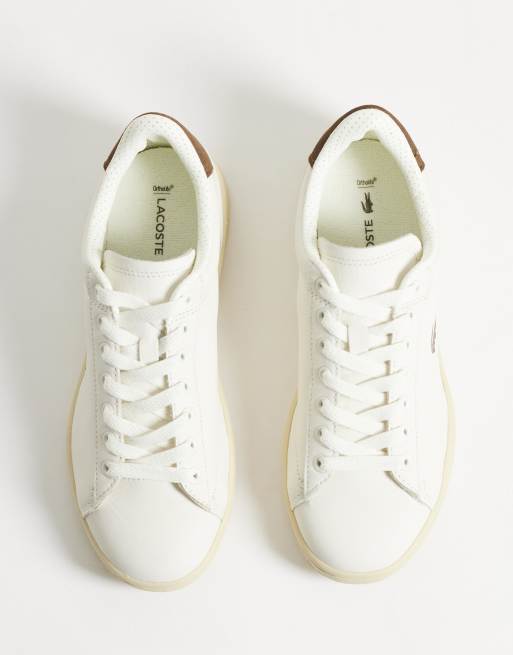 Lacoste carnaby set suede detail trainer in dark brown and cream, 4 of 5