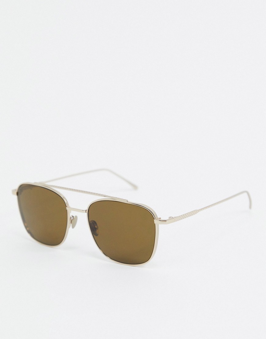 Lacoste – Casual Elegance – Guldfärgade fyrkantiga pilotsolglasögon