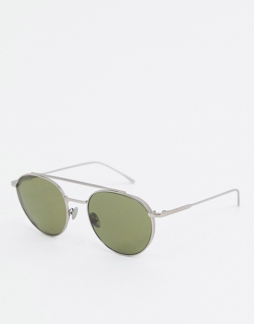 Lacoste – Casual Elegance – Runda solglasögon med dubbel näsbrygga-Silver