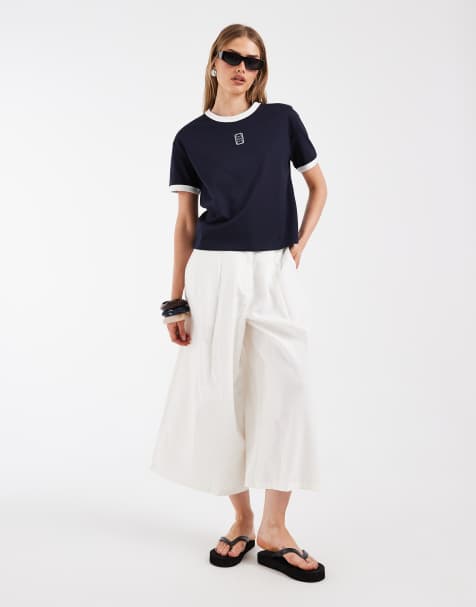Lacoste central logo ringer t-shirt in navy - view 1