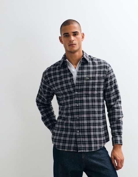 Lacoste check flannel button down shirt in grey - view 1