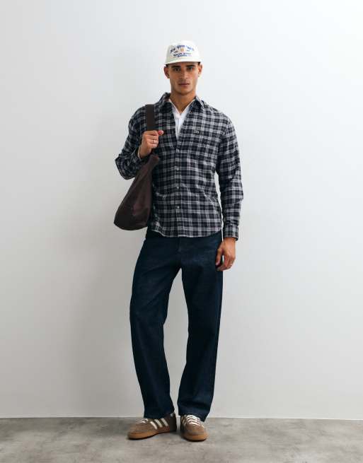 Lacoste check flannel button down shirt in grey, 2 of 5