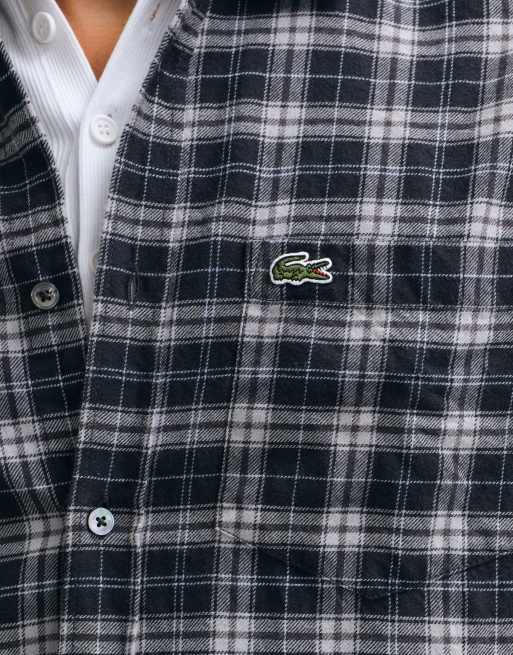 Lacoste check flannel button down shirt in grey, 4 of 5