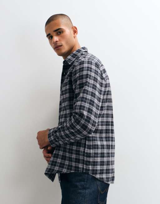 Lacoste check flannel button down shirt in grey, 5 of 5