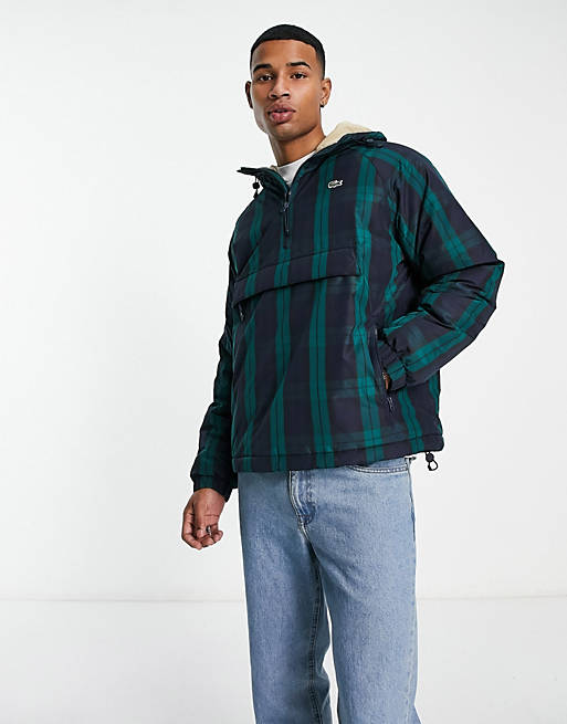 Lacoste check quilted pullover windbreaker in navy | ASOS