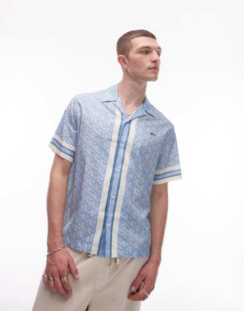 Lacoste - Chemise à imprimé monogramme intégral avec manches courtes et col à revers - Bleu et blanc - view 1