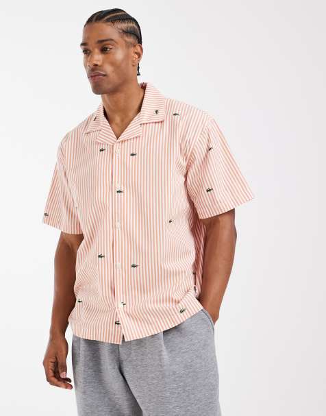 Lacoste - Chemise confort rayée avec col à revers - Orange - view 1