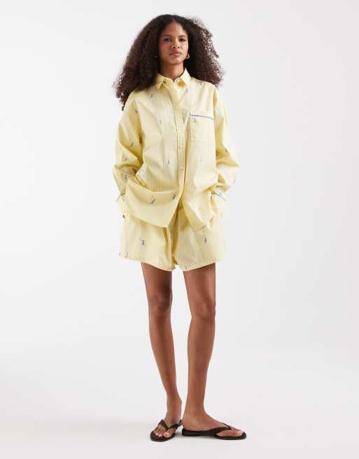 Lacoste - Chemise d'ensemble à petit motif joueurs de tennis - Jaune, 2 de 4