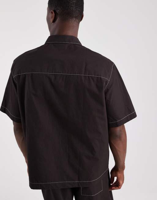 Lacoste - Chemise d'ensemble de vacances à manches courtes et surpiqûres contrastantes - Marron, 4 de 5