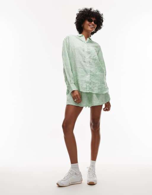 Chemise Pull J.Crew Vert Et Blanc Rayé - Manches Longues, Boutonnée, Taille XS, 100% Coton