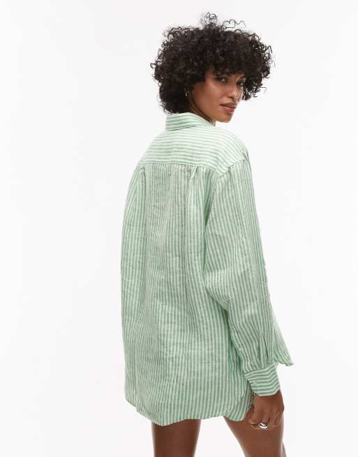 Lacoste - Chemise d'ensemble oversize rayée à manches longues - Vert et blanc, 4 de 4