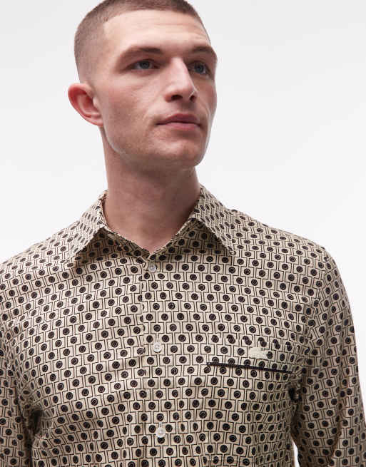 Lacoste - Chemise en satin à imprimé monogramme - Beige, 4 de 5