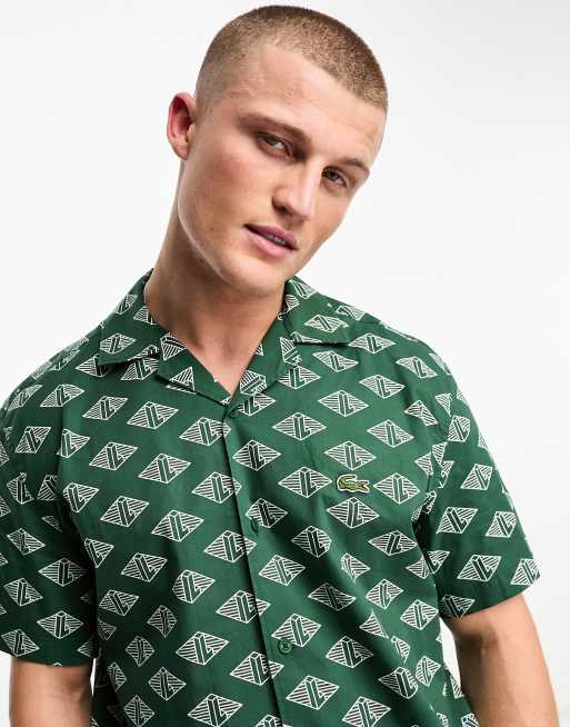 Lacoste Chemise manches courtes ajust e et d contract e avec imprim sur l ensemble Vert fonc