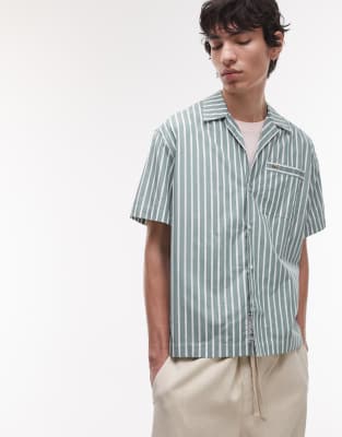 Lacoste - Chemise manches courtes avec col à revers et col à rayures - Blanc-Vert