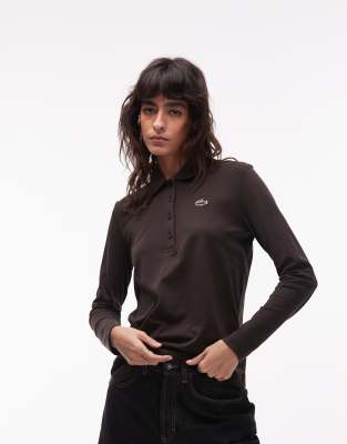 Lacoste - Chemise manches longues à col polo - Marron-Brown