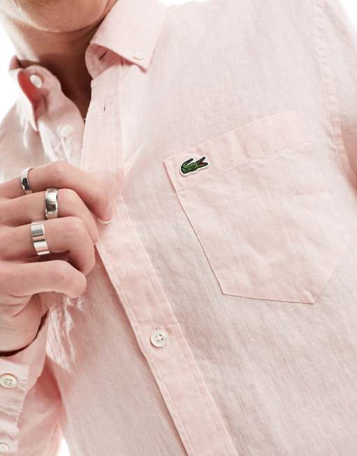Lacoste - Chemise manches longues en lin - Rose, 2 de 4