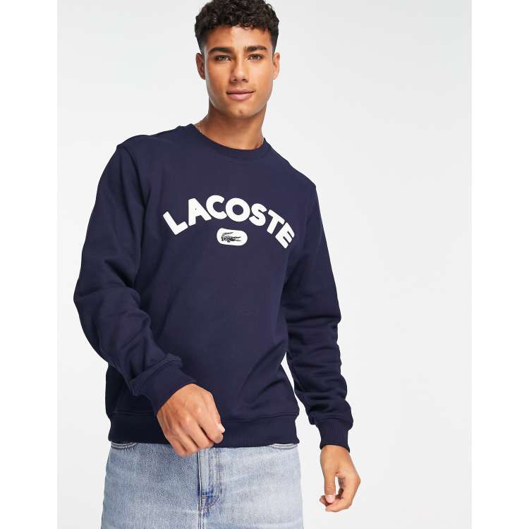 Lacoste logo crew on sale sweatshirt