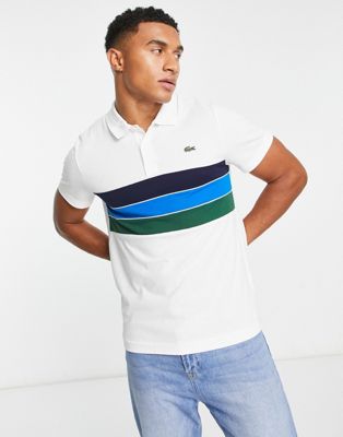 Lacoste chest stripe polo shirt in white